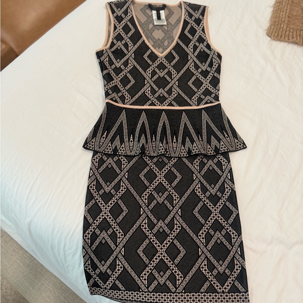 BCBGMaxAzria Black and Cream Patterned Mini Dress